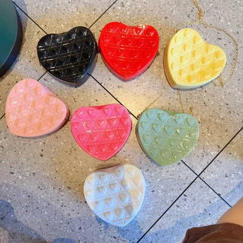 Bolso Bandolera En Forma De Corazón PVC Acolchado Moda Dulce Correa De Cadena Bolso Pequeño Para Mujeres Y Niñas