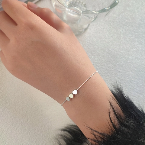 925 Sterling Silver Heart Bracelet For Women Minimalist Korean Style Adjustable Heart Pendant Jewelry Silver Gold Plated Bracelet