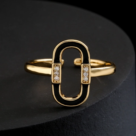 Adjustable Geometric Enamel Ring Copper 18K Gold Plated Micro Pave Zircon Elegant Fashion Jewelry For Women