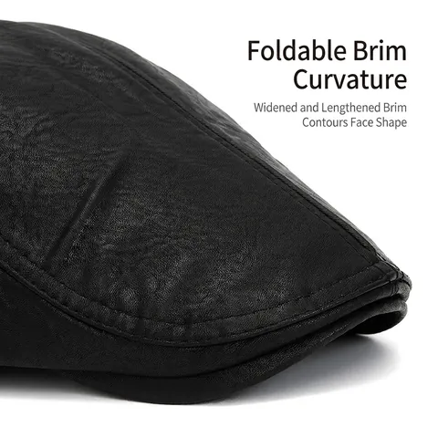 Berretto Piatto Uomo Retro Britannico Pelle PU Tessuto Caldo Regolabile Newsboy Ivy Cap Autunno Inverno