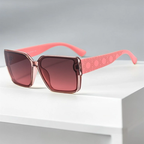Fashion Square Large Frame Sunglasses Retro UV400 Protection PC Gradient Lens Cannage Texture Temples Women