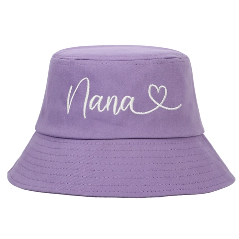 Cotton Bucket Hat Mit Nana Buchstaben Herz Stickerei Für Damen Outdoor Sonnenschutz Atmungsaktiv Lässig Mode