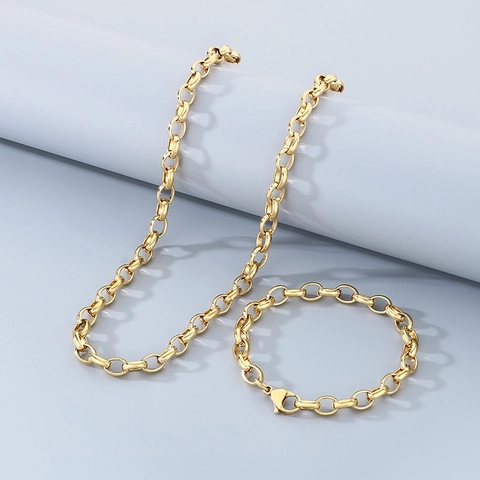 Collana E Bracciale In Acciaio Inossidabile Catena Rolo Per Uomo Donna Gioielli Metallici Minimalisti