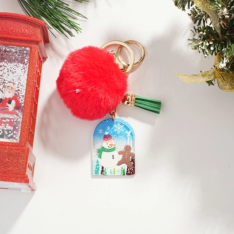 Llavero De Muñeco De Nieve De Navidad Aleación Acrílico Pompon De Piel Sintética Roja Borla Verde Amuleto De Bolsa