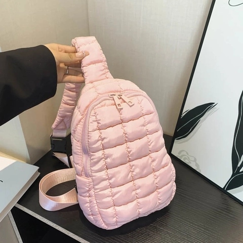 Minimalist Quilted Puff Chest Bag For Women Casual Nylon Crossbody Bag Solid Color Fashion Daily Shoulder Sling Bag