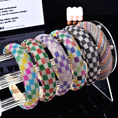 Diadema Acolchada de Diamantes de Imitación para Mujer Brillo Cuadros Rayas Diadema Ancha Accesorios de Moda para el Cabello