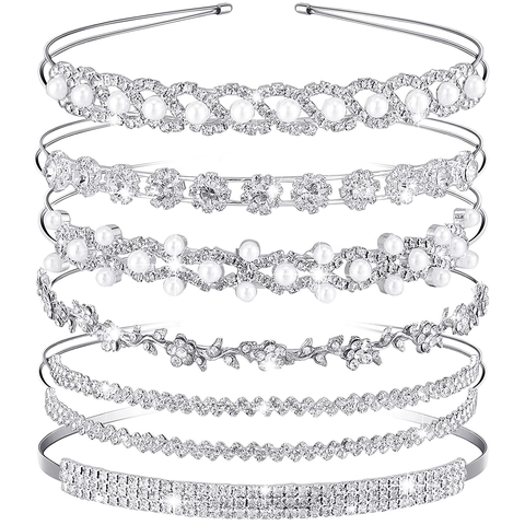 Rhinestone Artificial Pearl Headband Alloy Metal Hair Hoop Bridal Wedding Crown Elegant Hair Accessories For Women Girls