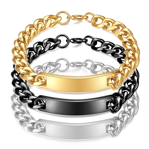 Pulsera De Cadena Cubana Para Hombre ID Acero Inoxidable Minimalista Placa Rectangular Pulida Joyería Moda Accesorio
