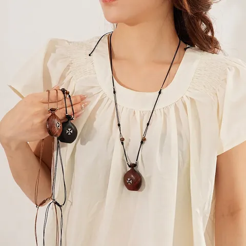 Collana Pendente In Legno Vintage Fatto A Mano Motivo Croce Catena Corda Regolabile Stile Etnico Gotico Gioielli