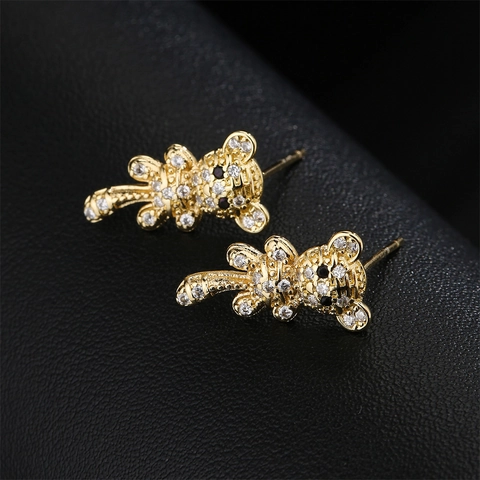 Pendientes De Tigre De Cobre Chapado En Oro De 18K Con Circonita Cúbica Joyería De Animales Brillantes Para Mujer