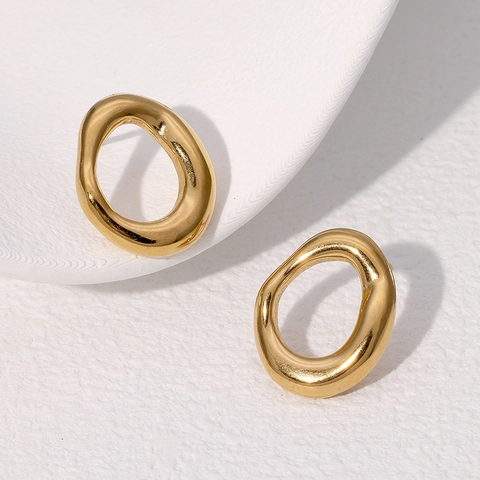 Pendientes de Botón Minimalistas de Acero Inoxidable Geométricos Calados Ovalados Irregulares para Mujer Joyería de Moda