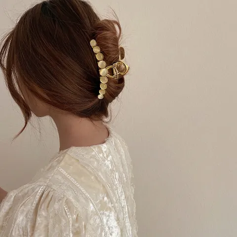 Pinza Para El Cabello De Aleación Con Piedra Ojo De Gato Elegante Color Dorado Para Mujer Accesorios Estilo Retro