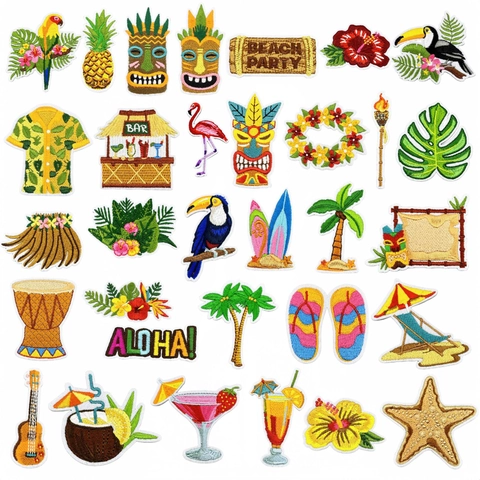 Hawaii Stickerei Aufnäher Zum Aufbügeln Dekorativ Sommer Strand Stil Für Kleidung Taschen DIY