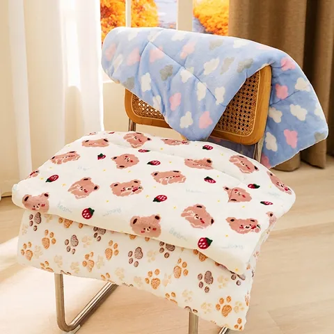 Dikke Huisdier Deken Mat Warme Flanel Lamswol Bed Pad Voor Honden Katten Wasbaar Cartoon Gedrukt Zacht Slaap Tapijt