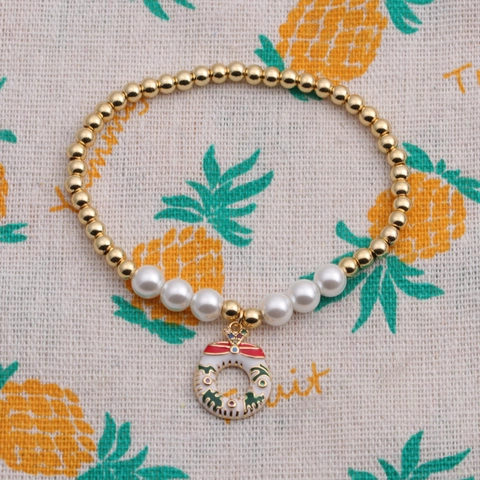 Pulsera De Dijes De Navidad Perlas Artificiales De Cobre Oro Perlas Artificiales De Imitación Circón Copo De Nieve Muñeco De Nieve Esmalte Joyería Mujer Regalo