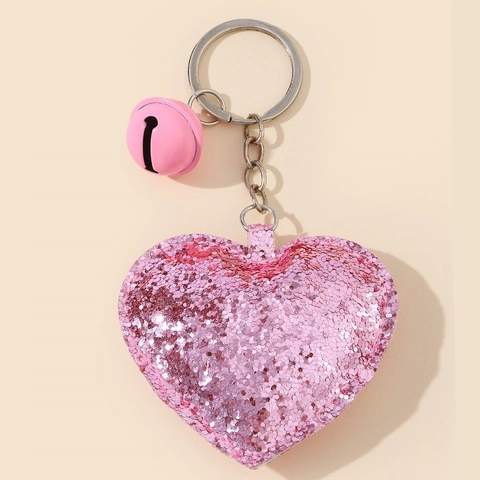 Portachiavi A Cuore Con Paillettes E Campanellino Riflettente Glitter Similpelle Ciondolo Per Borsa Da Donna Auto Rosa