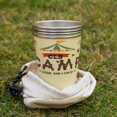 Stainless Steel Camping Cup Set 304 Portable Stackable For Outdoor Picnic Barbecue Artistic Cartoon Illustration