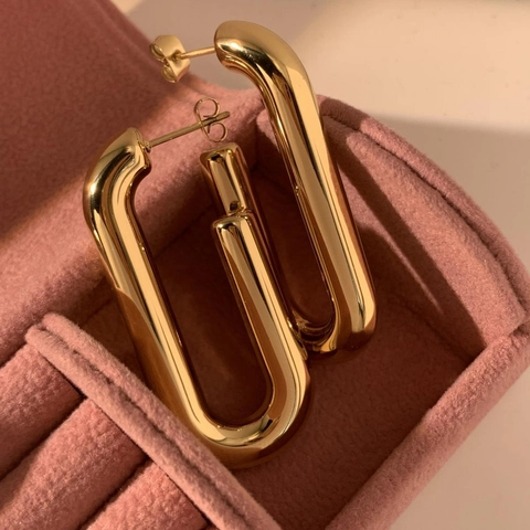 Chunky U Shaped Hoop Earrings Stainless Steel Polished Geometric Hollow Hypoallergenic Waterproof Trendy For Women