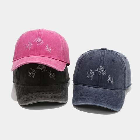 Cappello Da Baseball In Cotone Lavato Vintage Ricamo Uccello Berretto Da Sole Casual Regolabile
