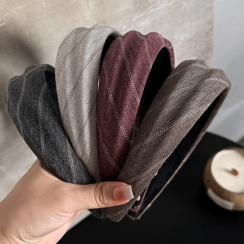 Fabric Herringbone Wide Padded Headband Retro Hair Band For Women Korean Style Simple Striped Elegant Hair Accessories