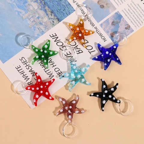 Starfish Glass Pendants Lampwork Charms Polka Dot Design With Hanging Loop For DIY Jewelry Making Earrings Bracelets