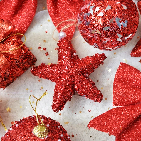 Glitter Kerstversiering Pailletten Kunstparels Boomdecoratie Strikken Sterren Ballen Hangende Hangers Feestelijke Decoratie
