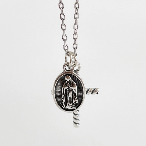 925 Sterling Silber Halskette Mit Jungfrau Maria Medaille Und Kreuz Anhänger Vintage Religiöser Schmuck Für Damen