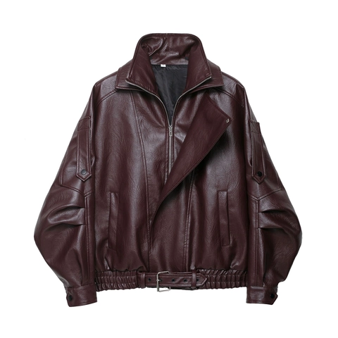 Vintage Damen Motorradjacke Aus Kunstleder Oversized Reversreißverschluss Biker Oberbekleidung Retro Modischer Mantel