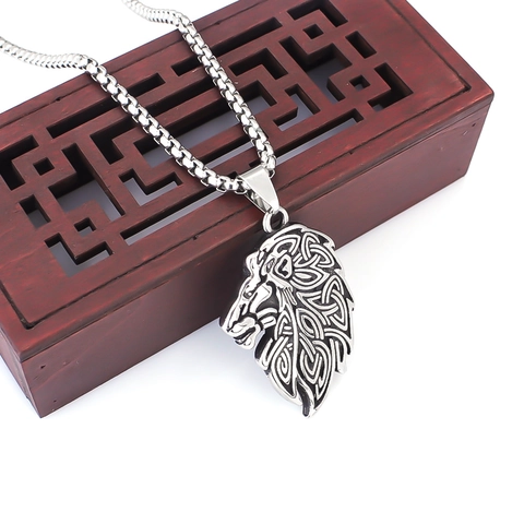 Collar con Colgante de Cabeza de León de Acero Inoxidable Vintage para Hombre Retro Punk Gótico Aleación Animal Medusa Cruz Joyería