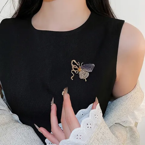 Spilla Farfalla Serpente Design Unico Lega Tessuto Maglia Cristallo Strass Corsetto Accessorio Completo Donna Elegante