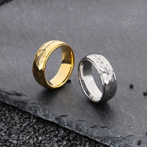 Anillo De Acero Inoxidable Con Textura Martillada Para Hombre Estilo Industrial Simple Banda Ancha Joyería Accesorio Moda Mate