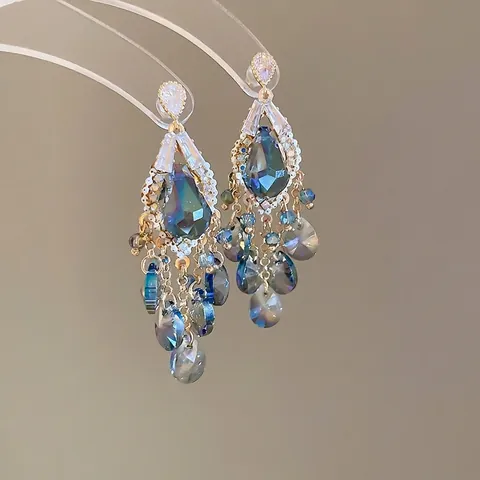 Tropfen Quasten Ohrringe Wassertropfen Glas Kristall Ethnisch Retro Luxus Schmuck Mit 925 Sterling Silber Ohrstecker Damen
