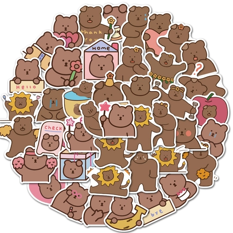 Adesivi Impermeabili a Forma di Orso Cartone Animato Stile Coreano Decalcomanie Decorative Doodle in PVC Opaco per Laptop Valigia