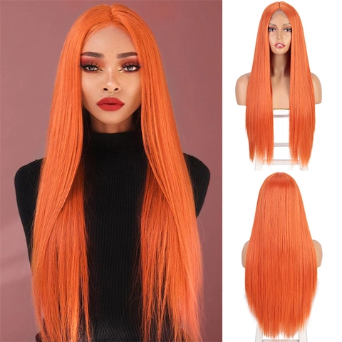 Long Straight Synthetic Wig For Women Middle Part Natural Looking High Temperature Fiber Black Brown Heat Resistant Hairpiece