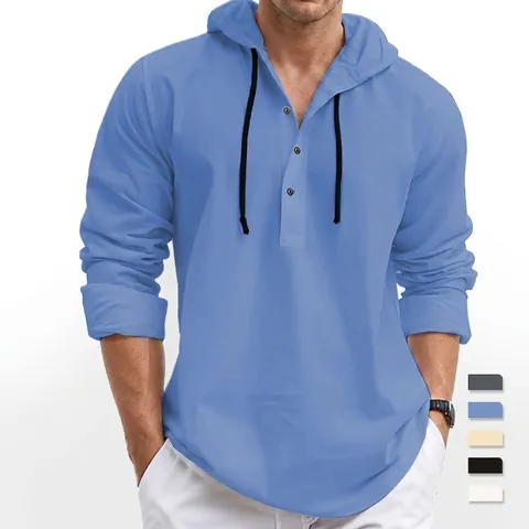 Herren Langarm Kapuzen Henley Shirt Polyester Einfarbig Casual Strand Pullover Fashion Hoodies