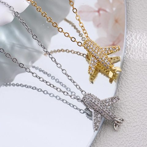Collar Con Colgante De Avión Cobre Micro Pavé Circón Joyas De Viaje Elegantes Moda Estilo De Lujo Para Mujeres Niñas