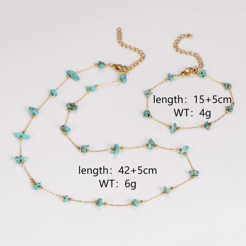 Bijoux Collier Et Bracelet Acier Inoxydable 304 Pierres Turquoise Irrégulières Plaqué Or 18K Vintage Luxe Femme