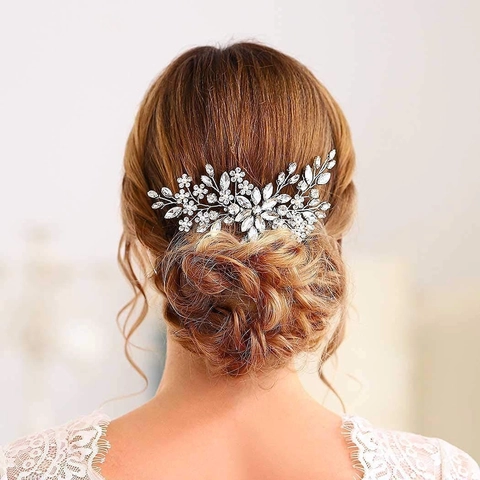 Handmade Bridal Hair Comb And Pins Rhinestone Crystal Faux Artificial Pearl Floral Leaf Wedding Headpiece For Women Brides Elegant