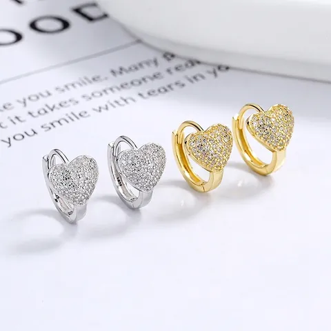 Orecchini A Cerchio Cuore In Argento Sterling 925 Pavé Zirconia Gioielli Di Moda Stile Ins Per Donne