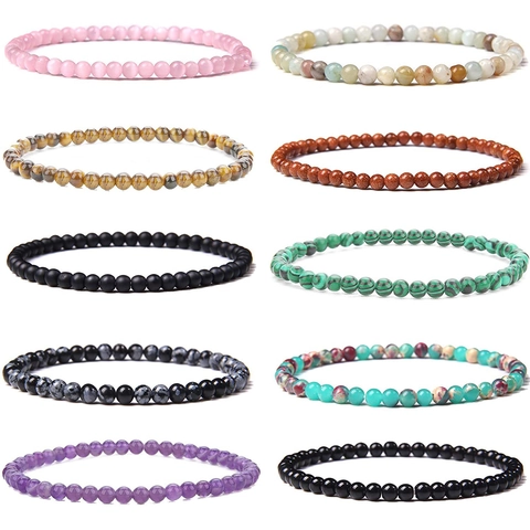 Beaded Bracelet Natural Gemstone Rose Quartz Tiger Eye Amethyst Lapis Lazuli Agate Round Beads Elastic Handmade Jewelry Women