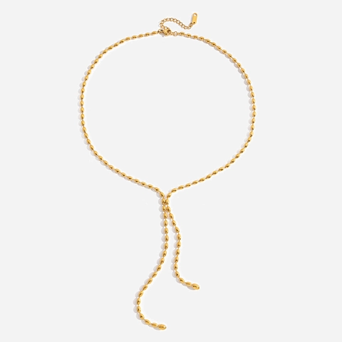 Elegante Collana a Y in Acciaio Inossidabile Placcato Oro 18K Con Nappina di Perle di Riso Per Donna Gioielli Lariat