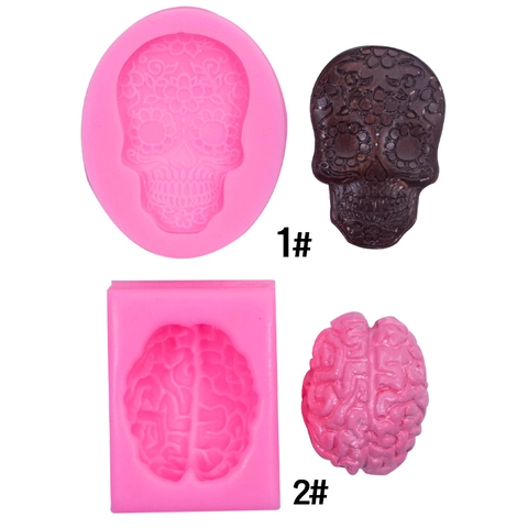 Molde De Silicona Halloween Forma De Calavera Y Cerebro Para Chocolate Pastelería Fondant Jabón Hornear Adorno Realista DIY