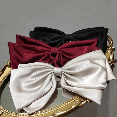 Große Haarschleife Elegant Satin Stoff Feder Haarspange Süß Koreanischer Stil Vintage Kopfschmuck Für Frauen Mädchen