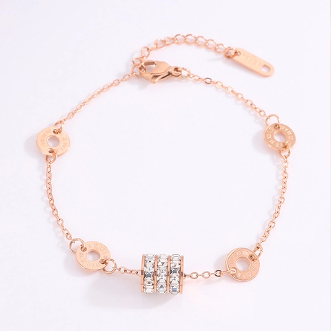 Bracciale Da Donna In Acciaio Inossidabile Con Anelli Con Numeri Romani E Cilindro In Zircone Pavé Gioielli Di Moda