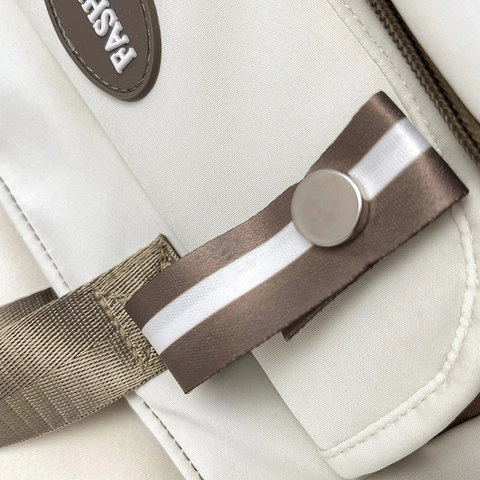 Large Capacity Women Canvas Shoulder Bag Contrast Color Tote Zipper Multi Pocket Casual School Commuting Handbag