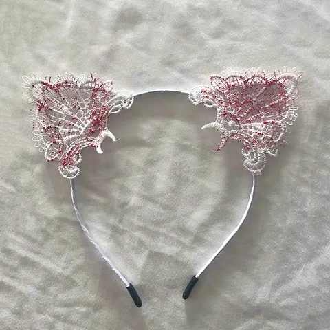 Spitzen Katzenohren Stirnband Hohles Gothisches Haarband Für Frauen Cosplay Party Halloween Kostüm Zubehör