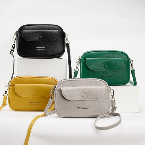 Women Crossbody Phone Bag PU Leather Lychee Pattern Small Square Messenger Bag With Adjustable Strap
