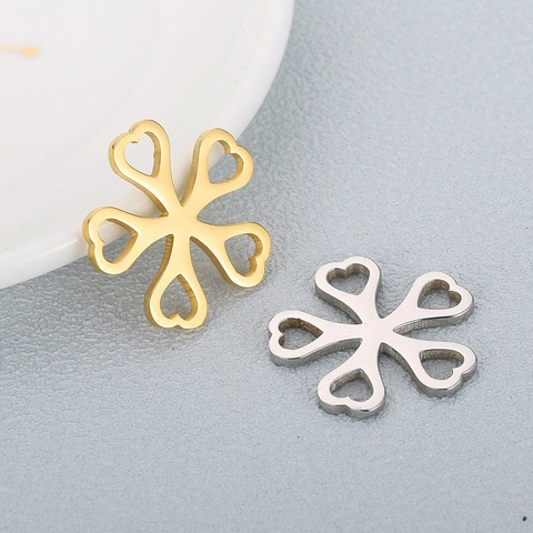 Stainless Steel Heart Shaped Hollow Flower Charms For DIY Jewelry Making Necklace Earring Pendants Simple Accessories