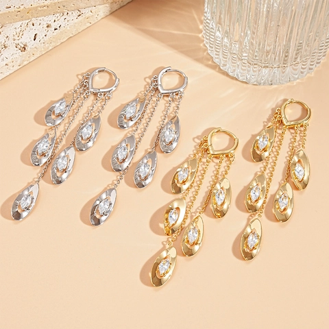 Elegant Tassel Dangle Earrings Copper Zircon With 925 Sterling Silver Earring Post Geometric Fringe Jewelry For Women
