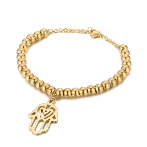 Pulsera De Cuentas De Acero Inoxidable Con Colgante De Mano De Hamsa Corazón Hueco Joyería Ajustable Para Mujer Elegante